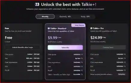 Talkie AI: Features, Pricing, Real Use Cases, and Comparison 8 Screenshot 2025 05 13 pricing monthly