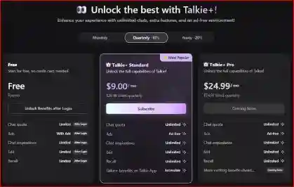 Talkie AI: Features, Pricing, Real Use Cases, and Comparison 9 Screenshot 2025 05 13 pricing quertly