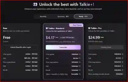 Talkie AI: Features, Pricing, Real Use Cases, and Comparison 10 Screenshot 2025 05 13 pricing yearly